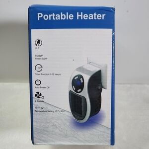 NIB Portable Plug In LED Heater 500W Timer Auto Power 2 Speeds